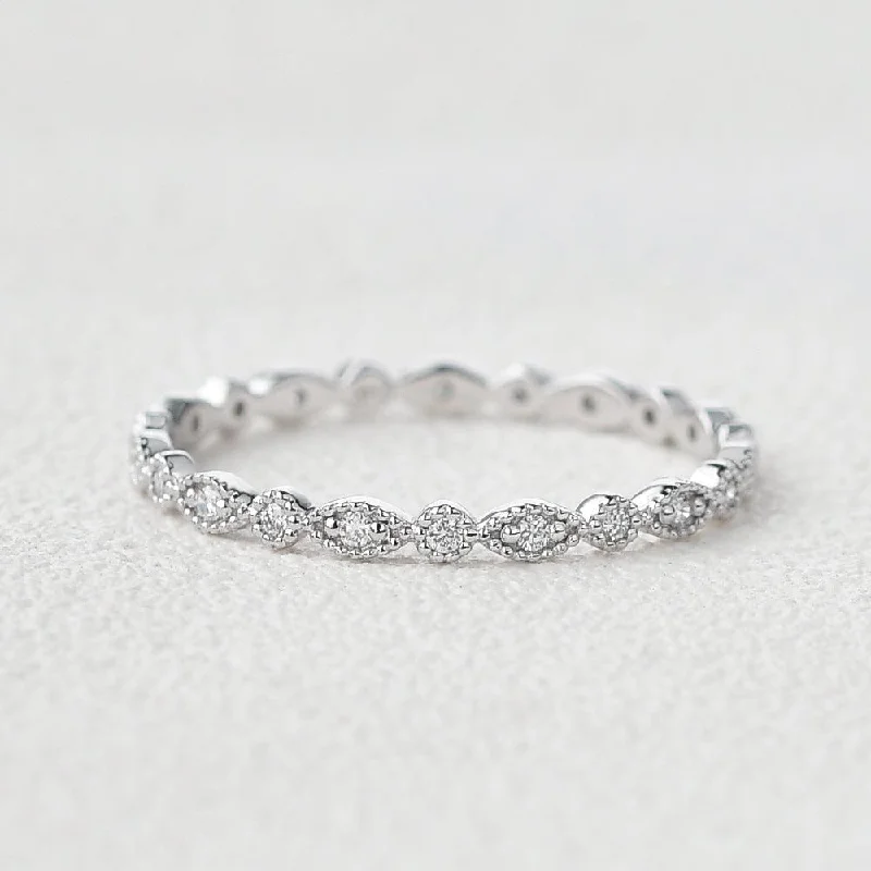 Women’s delicate rings-Full Eternity Milgrain Moissanite Stacking Ring