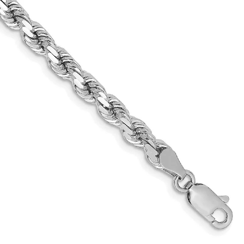 Women’s adjustable bracelets-14k White Gold 4.25mm Diamond-Cut Rope with Lobster Clasp Chain Bracelet, 7"