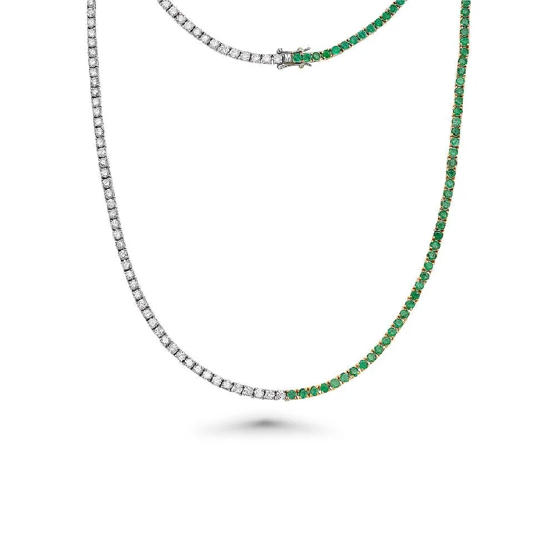 Women’s personalized name necklaces-Diamond & Emerald Tennis Necklace (10.45 ct.) 2.70 mm 4-Prongs Setting in 14K Gold