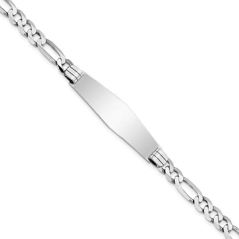 Women’s sterling silver bracelets-14k WG Figaro Link Soft Diamond Shape ID Bracelet-WBC-FIG160IDCW-8