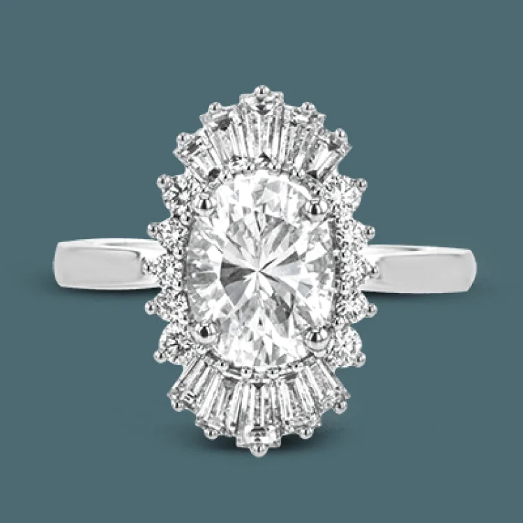 Women’s antique diamond engagement rings-This stunning 18K WG engagement ring is inspired by a ballerinas skirt and features 0.21 ctw RD diam and 0.62 ctw of baguettes, surrounding the center