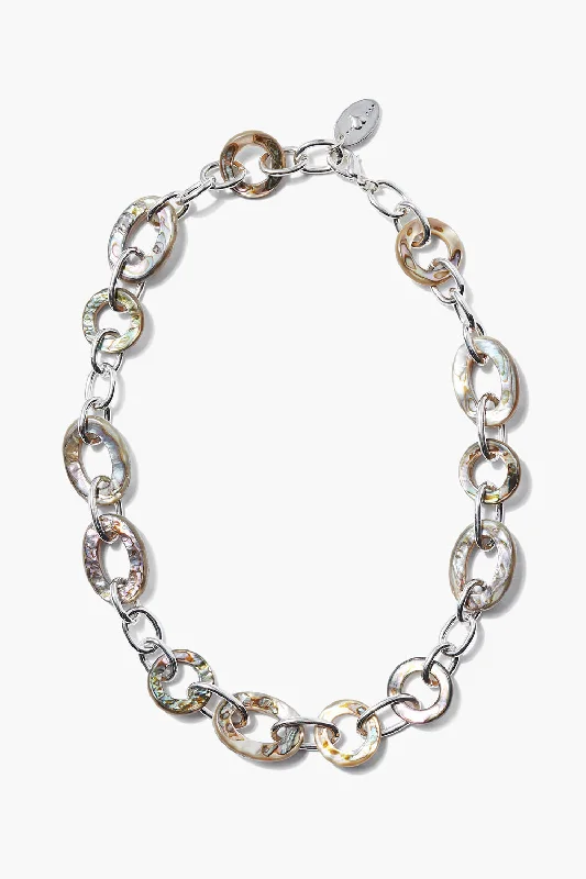 Women’s delicate gold necklaces-Mariner Chain Link Necklace Abalone Silver