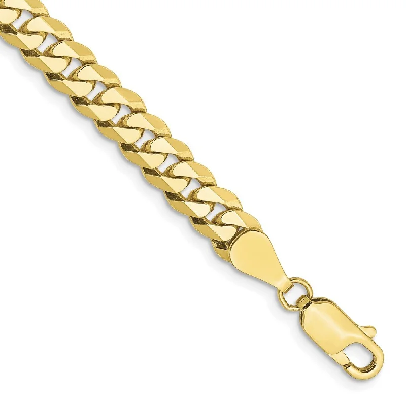 Women’s open bangle bracelets-10k Yellow Gold 5.75mm Flat Beveled Curb Chain Bracelet, 7"