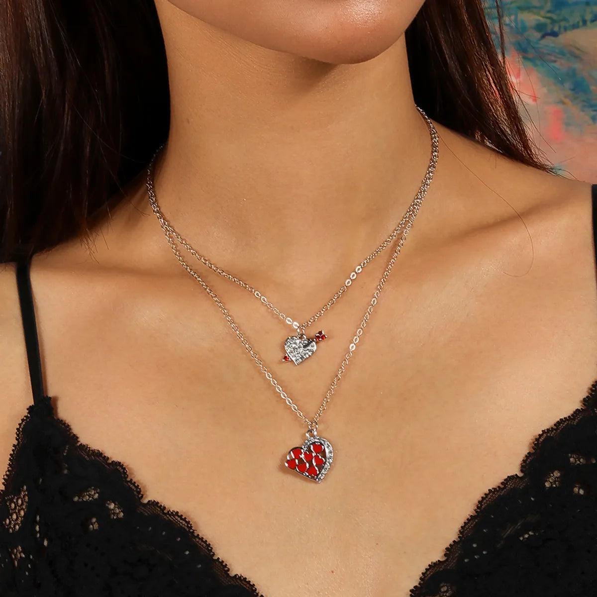 Women’s chic necklaces-Romantic Heart Shape Zinc Alloy Inlay Rhinestones Valentine's Day Women's Double Layer Necklaces