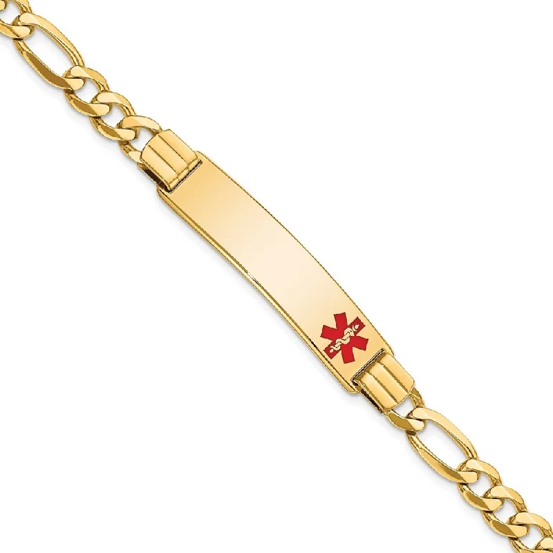 Women’s animal print bracelets-14k Yellow Gold 10.5mm Medical Red Enamel Flat Figaro Link ID Bracelet, 7"