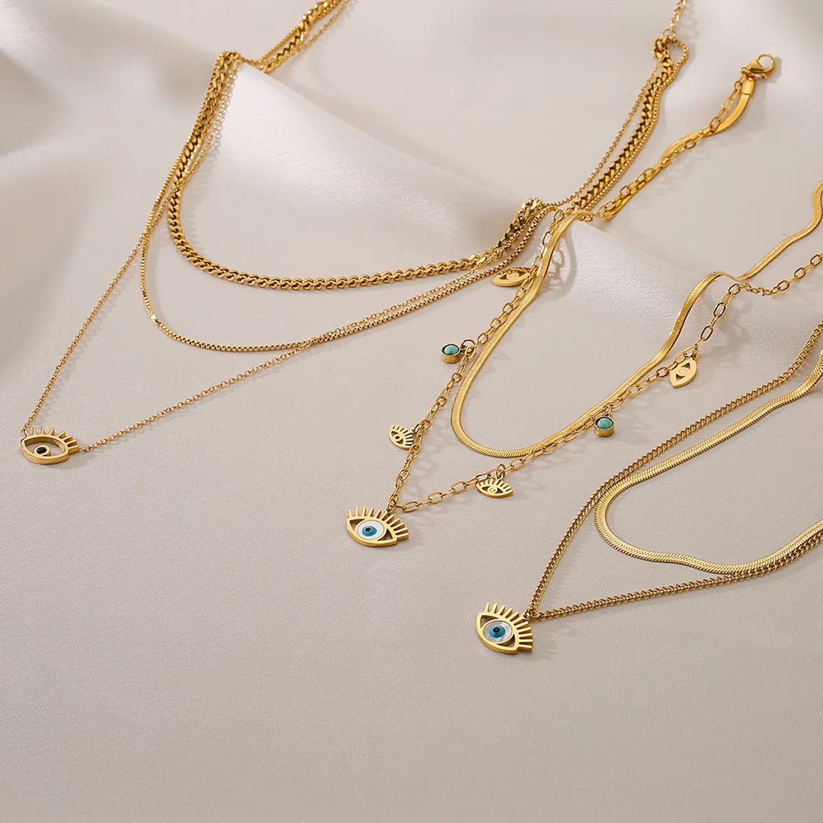 Women’s stacked necklaces-Ins Style Devil's Eye Titanium Steel Inlay Turquoise 18k Gold Plated Layered Necklaces