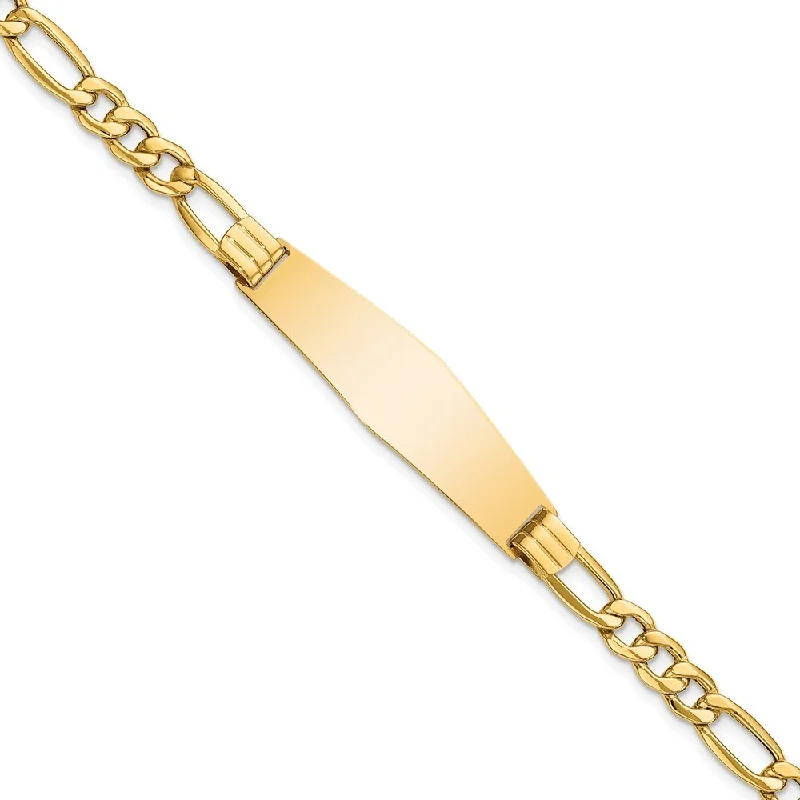 Women’s friendship bracelets-14k Yellow Gold 11mm Semi-Solid Figaro Link Soft Diamond Shape ID Bracelet, 7"