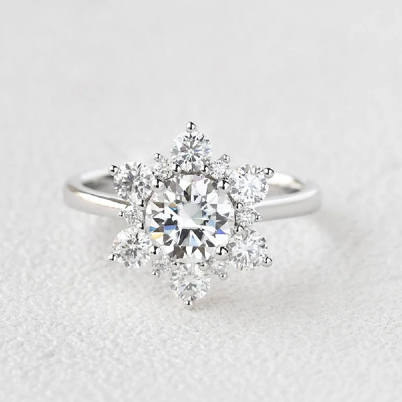 Women’s wedding rings-Snowflake Shaped Moissanite White Gold Ring