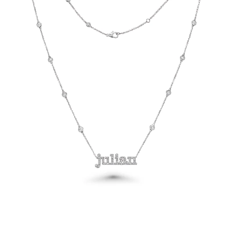 Women’s infinity necklaces-Custom Name Plate Diamond by the Yard Necklace (1.50 ct.)  Bezel Setting in 14K Gold