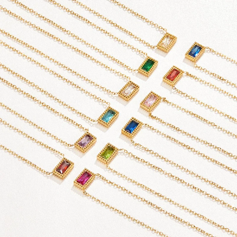 Women’s statement pearl necklaces-Baguette Birthstone Necklace