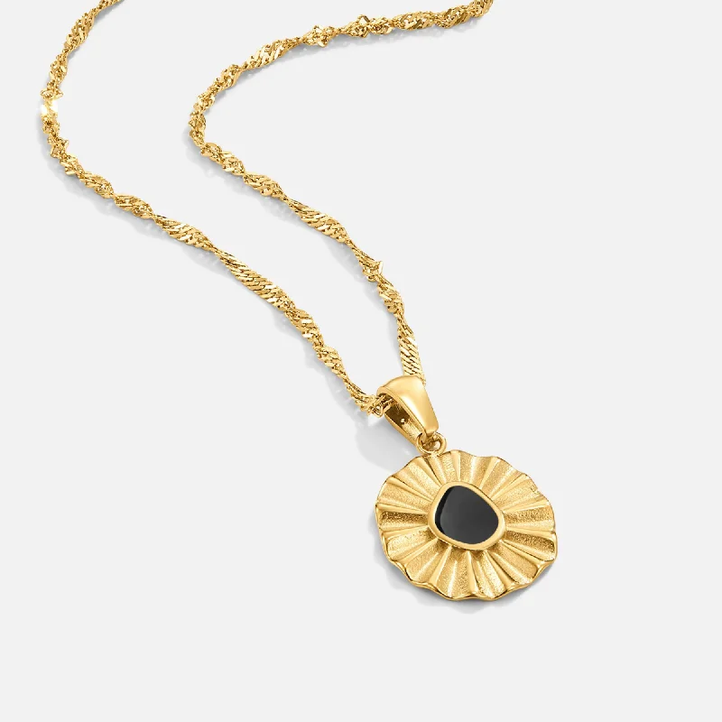 Women’s matching earrings and necklaces-Onyx & Gold Coin Necklace