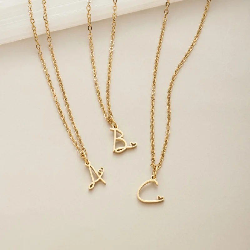 Women’s large gemstone necklaces-Gold Letter Heart Necklace