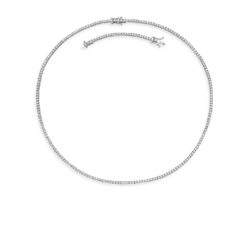 Women’s sterling silver gemstone necklaces-Diamond Tennis Necklace (3.50 ct.) 2 mm 4-Prongs Setting in 18K Gold + Chain Extender, Made in Italy