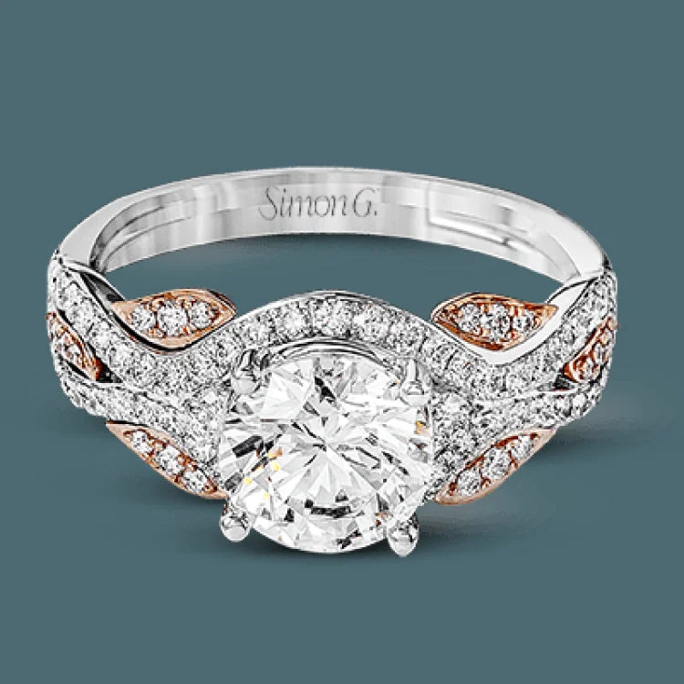 Women’s art deco engagement rings-Presenting a dramatic contemporary design, this two-tone engagement ring is highlighted with .42 ctw of sparkling white diamonds.