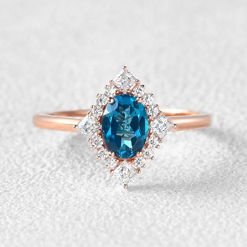 Women’s gemstone rings-Geometric London Blue Topaz Vintage Ring