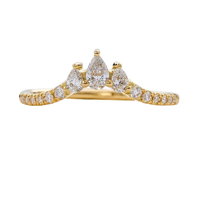 Women’s radiant cut rings-Nesting Diamond Ring with Three Pear Cut Diamonds