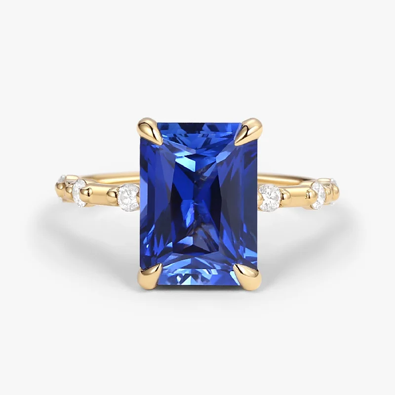 Women’s floral rings-Radiant Cut Lab Sapphire & Moissanite Hidden Halo Ring