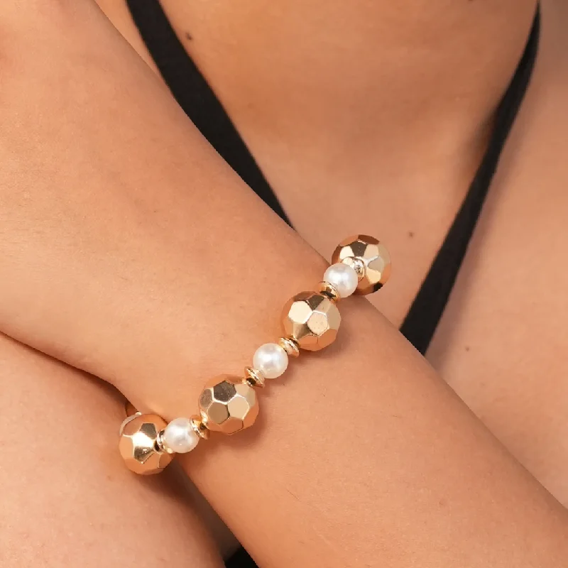 Women’s thick gold bangles-TFC Glamour Pearl Gold Plated Adjustable Bracelet