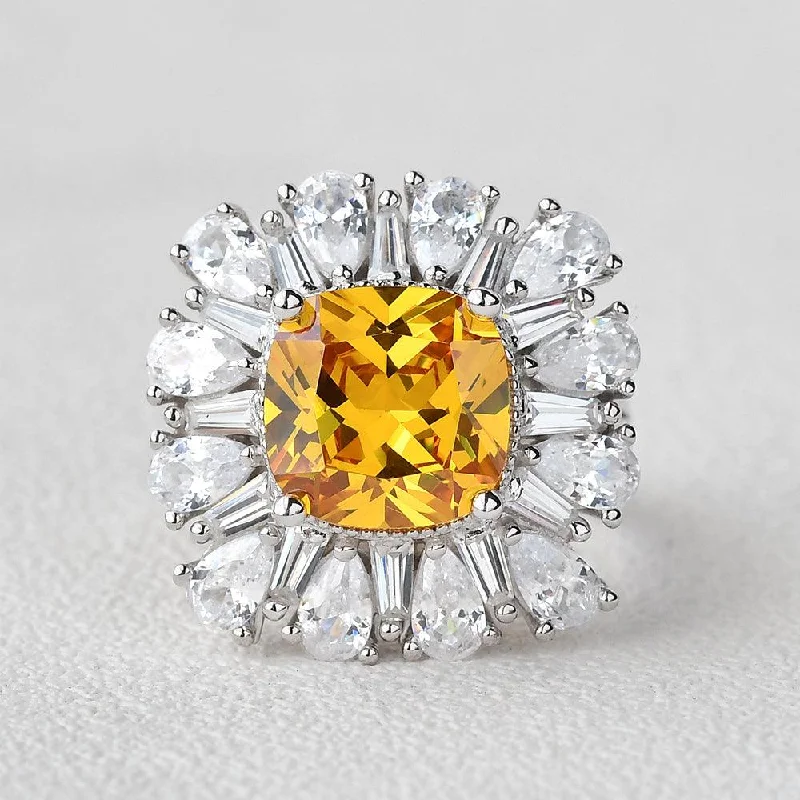 Women’s gold rings-Yellow Moissanite Inspired White Gold Ring