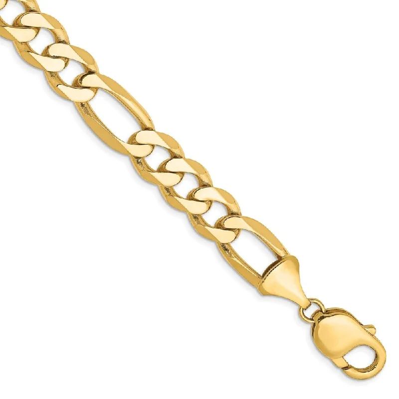 Women’s cuff bangles-14k Yellow Gold 10mm Flat Figaro Chain Bracelet, 8"