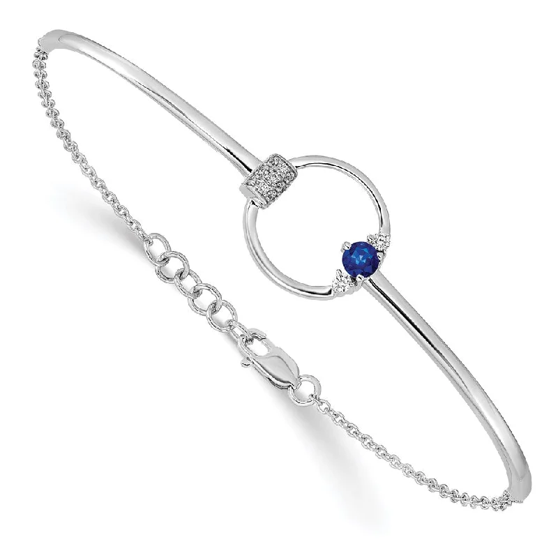 Women’s bangle bracelets-14k White Diamond and Blue Sapphire Circle 7in w/.5in ext Bracelet-WBC-BM6886-SA-009-WA