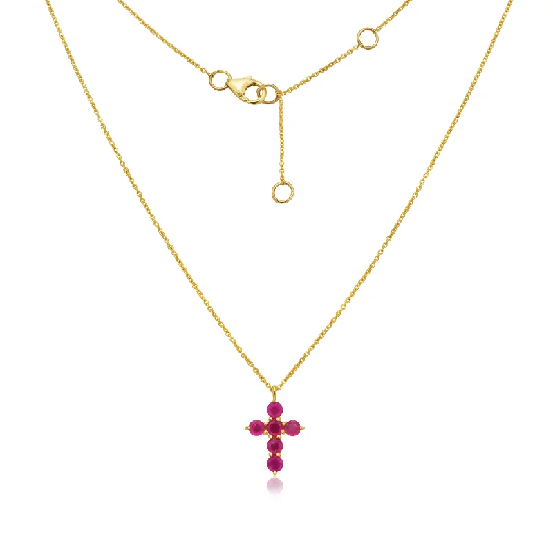 Women’s chunky necklaces-Ruby Cross Necklace (0.95 ct.) in 14K Gold