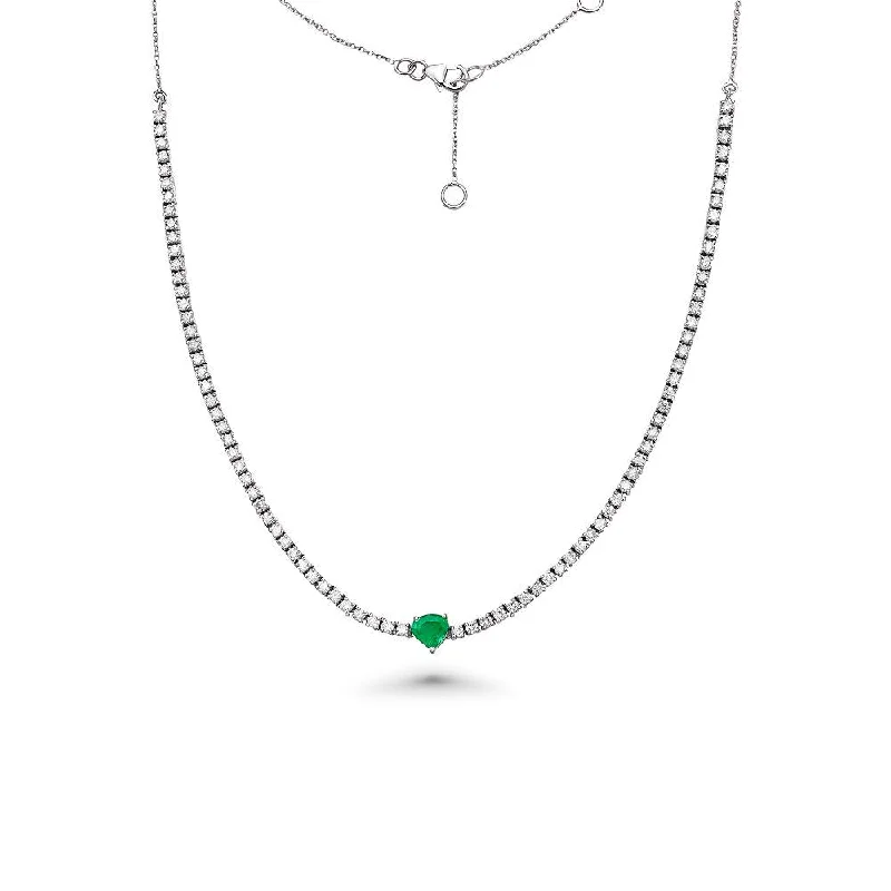 Women’s infinity pendant necklaces-HalfWay Diamond Tennis Necklace With Heart Shape Emerald & Half Chain (3.36 ct.) 4-Prongs Setting in 14K Gold