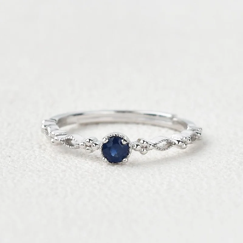 Women’s luxury rings-Lab Sapphire Round Cut White Gold Ring