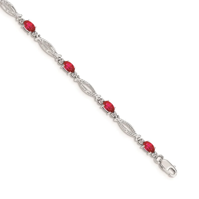 Women’s silver bracelets-14k White Gold Diamond and Ruby Bracelet-WBC-BM4483-RU-001-WA