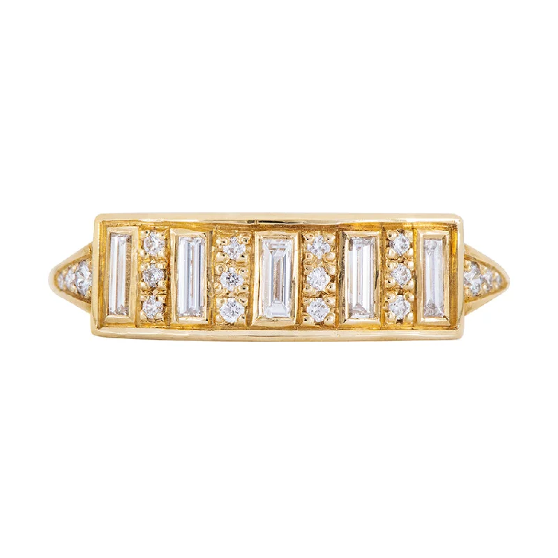 Women’s geometric diamond rings-Baguette Diamond Bar Ring