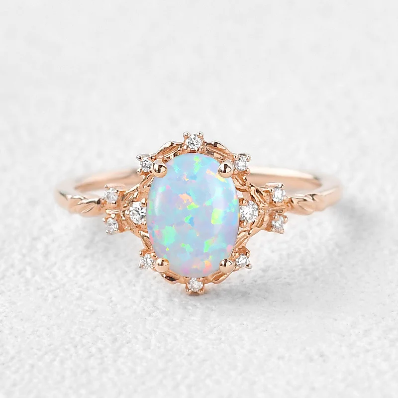 Women’s colorful gemstone rings-1.5ct Oval Cut Opal Vintage Floral Ring