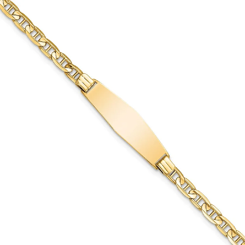 Women’s gold chain bracelets-14K Soft Diamond Shape Anchor Link ID Bracelet-WBC-LID60C-8