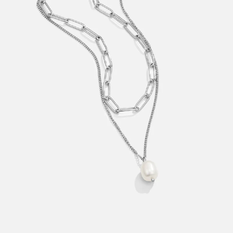 Women’s bold chain necklaces-Angela Pearl Silver Necklace