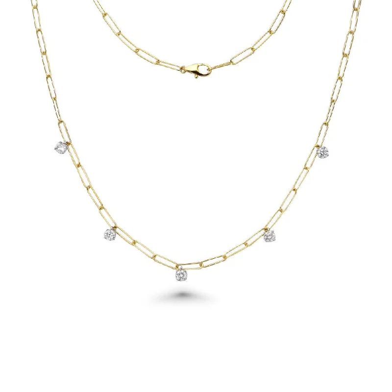 Women’s gemstone necklaces-Dangling Diamond Paper Clip Necklace (0.90 ct.) in 14K Gold