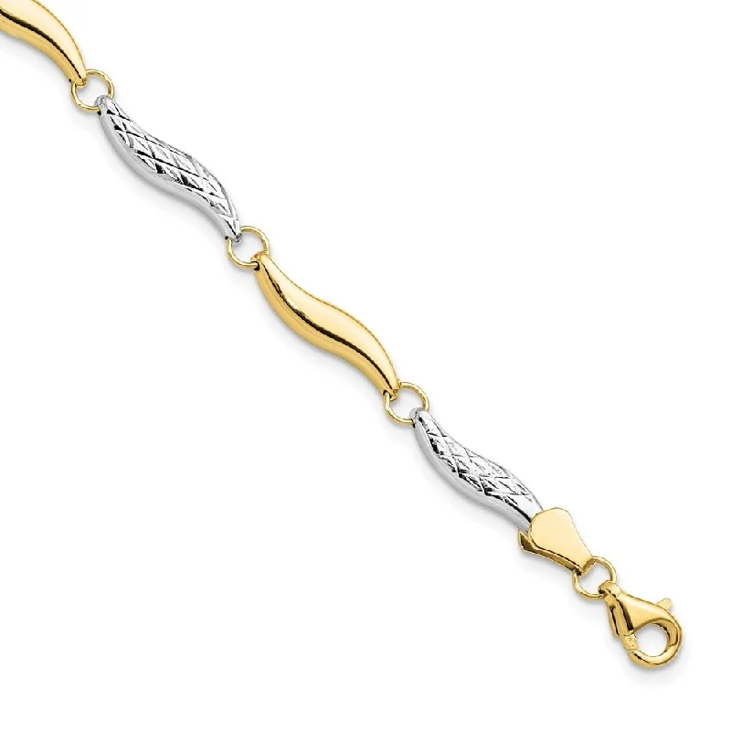 Women’s adjustable chain bracelets-10k Yellow Gold with Rhodium Diamond-Cut Bracelet, 7"