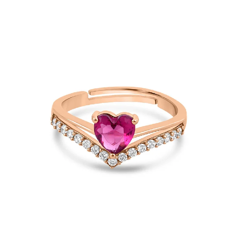 Women’s boho rings-Pink Heart Rose Gold Plated 925 Sterling Silver Ring