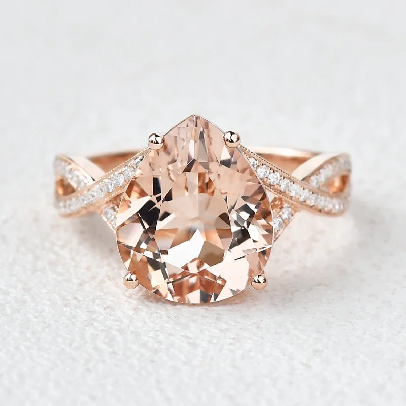 Women’s wedding set rings-4.75ct Pear Shaped Morganite Infinity Ring