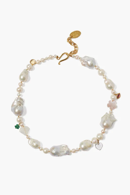 Women’s chic crystal necklaces-Jardin Necklace White Pearl