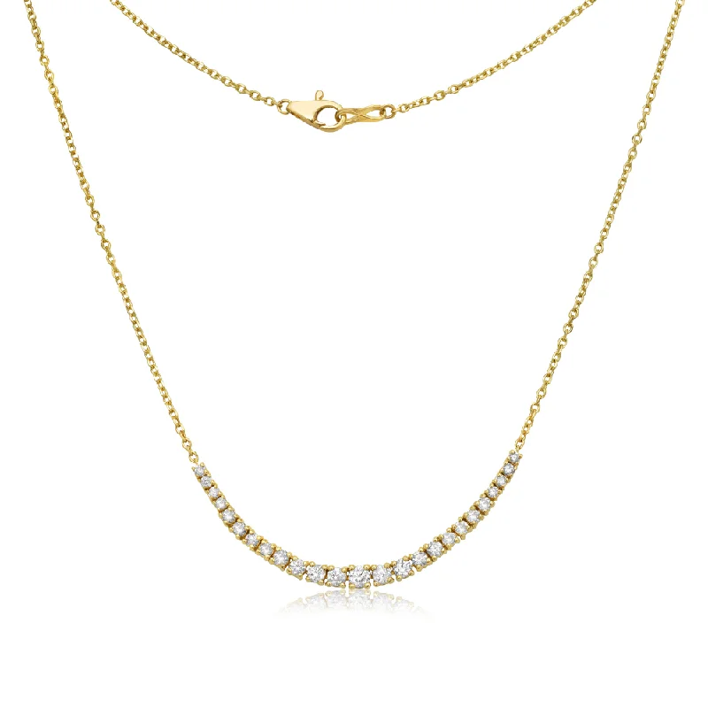 Women’s statement crystal necklaces-Graduated Diamond Bar Necklace (1.00 ct.) 4-Prongs Setting in 14K Gold