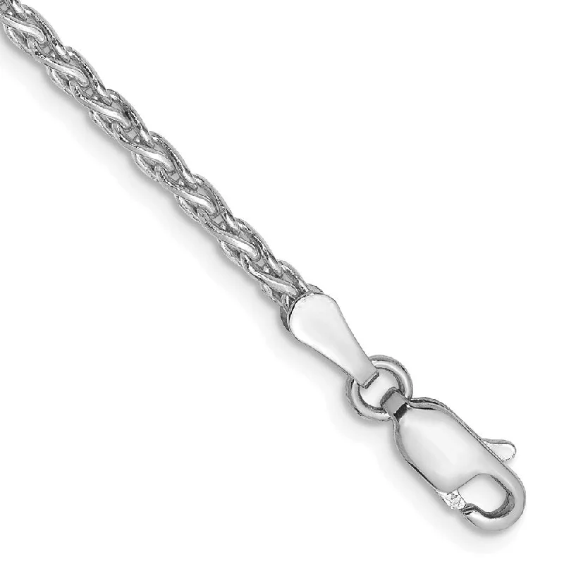 Women’s crystal bangle bracelets-14k White Gold 2.25mm Parisian Wheat Chain Bracelet, 7"