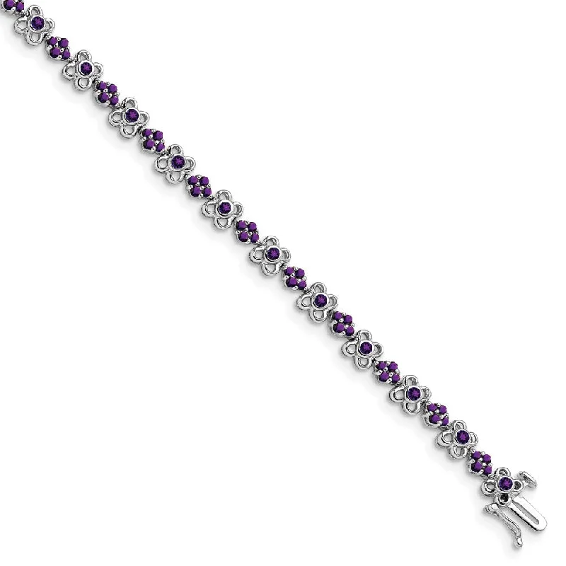 Women’s gold-plated bracelets-14k White Gold Amethyst Bracelet-WBC-BM7146-AM-W