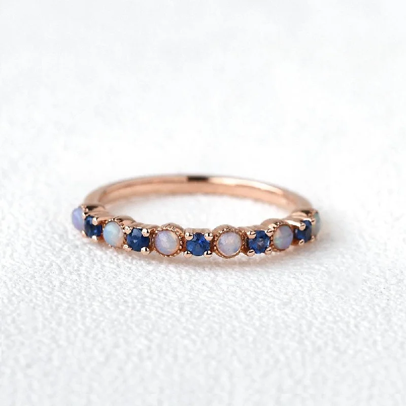 Women’s stackable rings-Blue Sapphire & Opal Rose Gold Ring