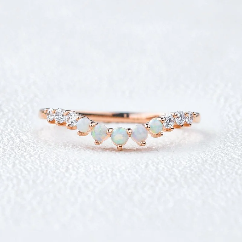 Women’s anniversary diamond rings-Natural Opal Cluster Rose Gold Ring