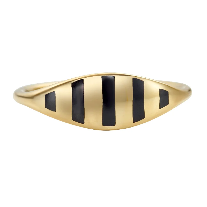 Women’s statement cocktail rings-Stria Gold and Black Enamel Ring