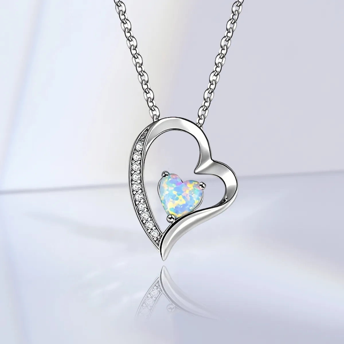 Women’s matching earrings and necklaces-Copper White Gold Plated IG Style Simple Style Heart Shape Inlay Zircon Pendant Necklace