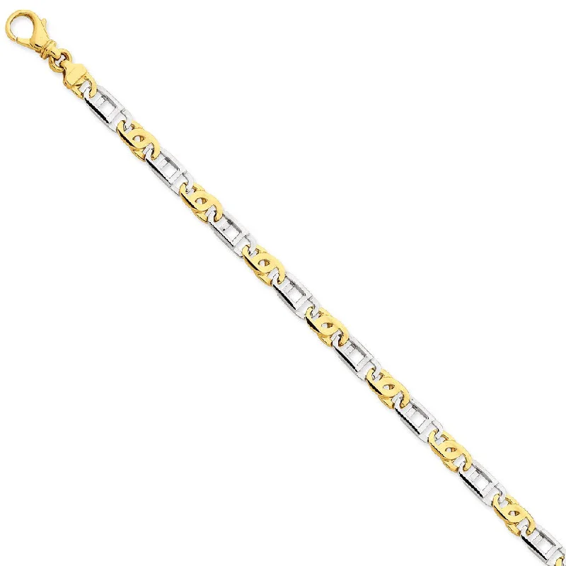 Women’s diamond bracelets-14K Two-tone 5.5mm Polished Fancy Link Bracelet-WBC-LK522-8.5