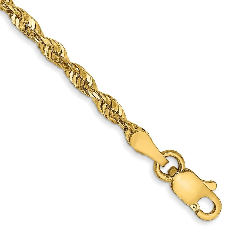 Women’s charm bracelets-14k Yellow Gold 2.5mm Extra-Light Diamond-Cut Rope Chain Bracelet, 7"