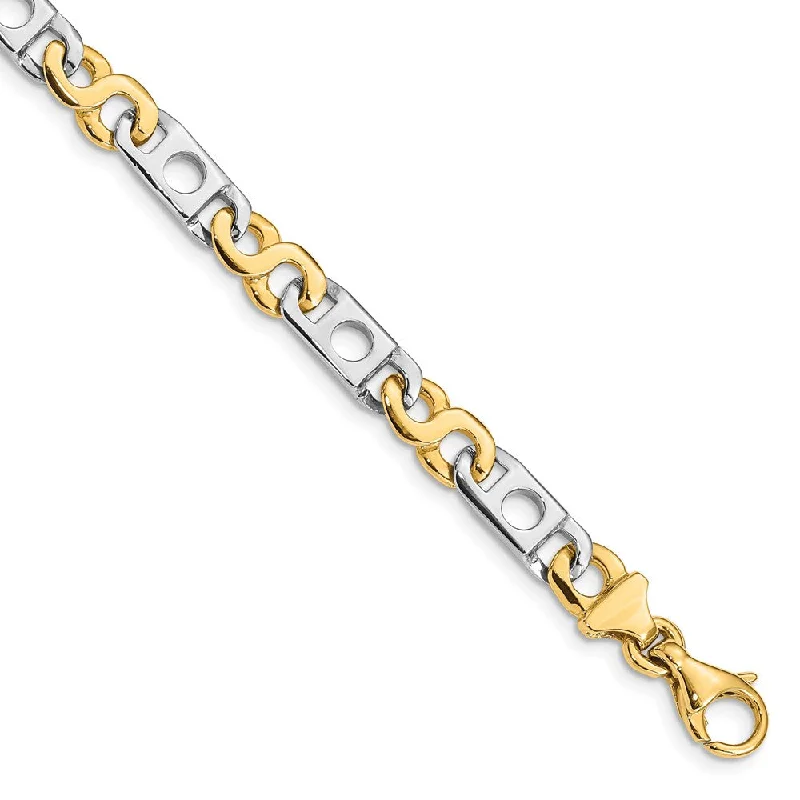 Women’s engraved bracelets-14K Two-tone 6mm Hand-polished Fancy Link Bracelet-WBC-LK225-7