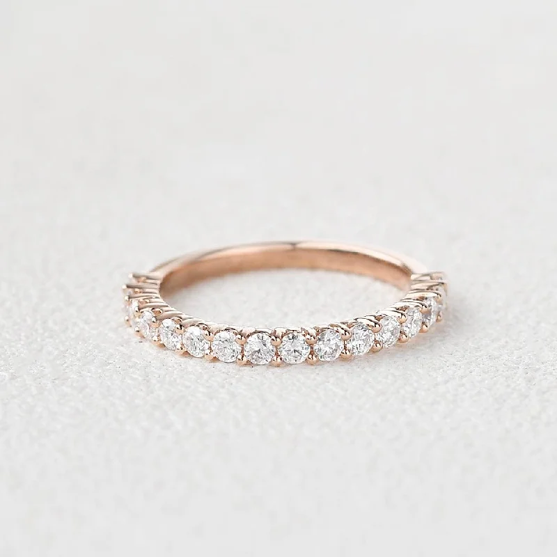 Women’s unique wedding rings-Felicegals Round Cut Moissanite White Gold Half Eternity Ring