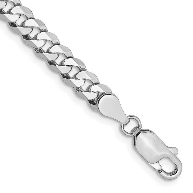 Women’s custom bracelets-14k White Gold 4.75mm Flat Beveled Curb Chain Bracelet, 7"